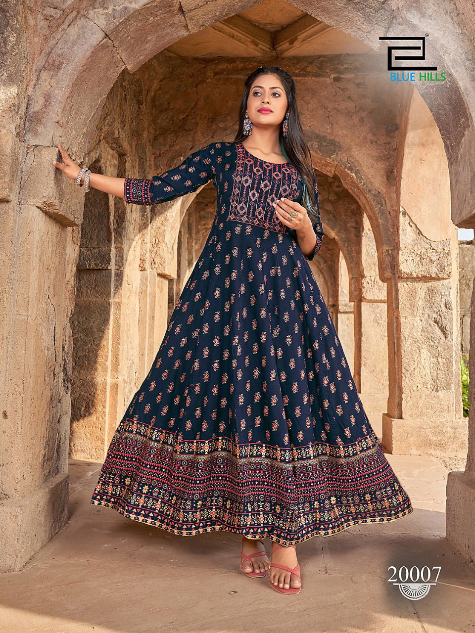 Blue Hills Up To Date 20 Long Printed Designer Wear Wholesale Anarkali Kurtis Catalog